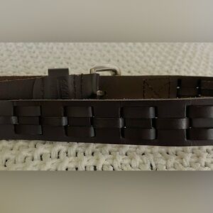 Unisex Dark Brown Leather Thick Braid Belt; Size M/L (Approx. 38” Total Length)